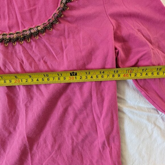 JONES NEW YORK SIGNATURE WOMEN'S PULL OVER PINK SHIRT SIZE MEDIUM NECK BLING TOP - Picture 9 of 16